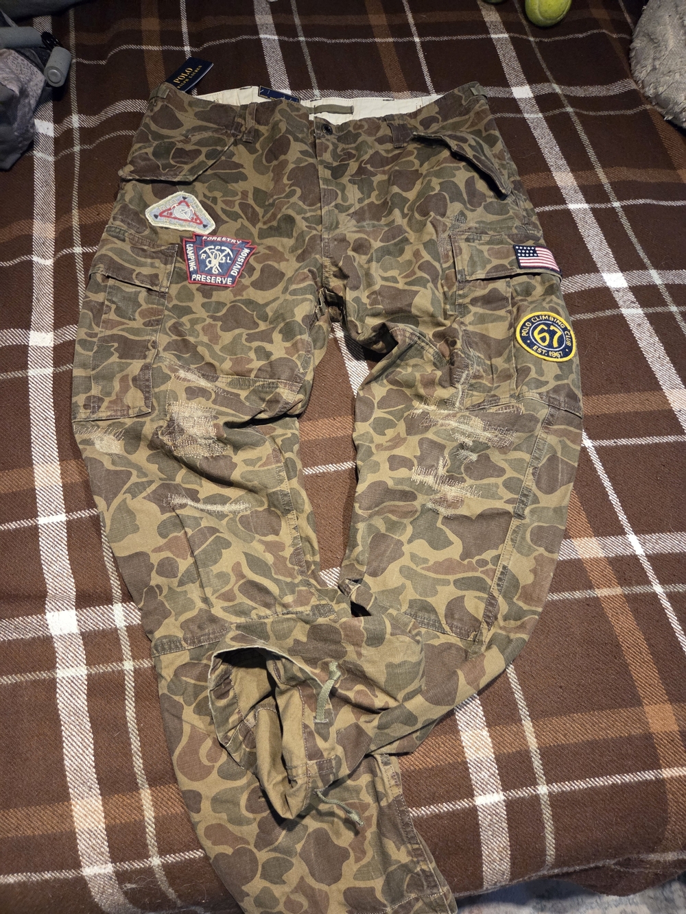 Polo by Ralph Lauren Brown Green Camouflage Cargo Pants with Patches